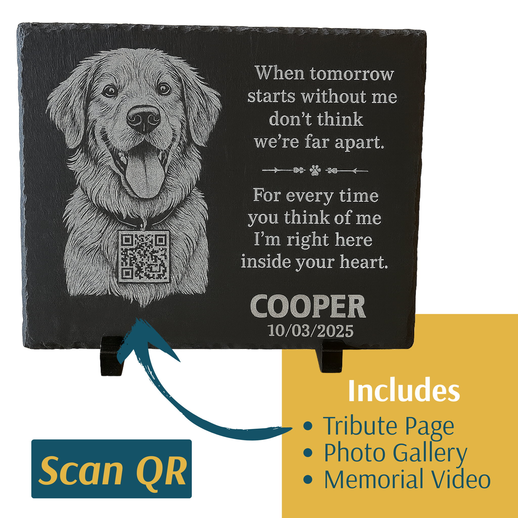 Peternal™ Custom Pet Memorial Plaque - With QR Code - Celebrate Your Pet's Life with a Lasting Tribute